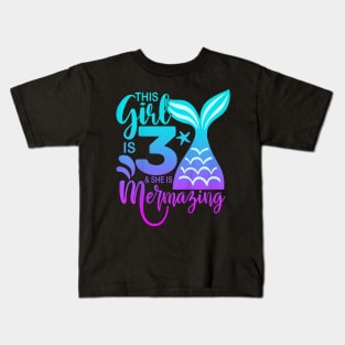 Kids 3 Years Old Girl Mermaid 3Rd Third Birthday Three Yrs Kids T-Shirt